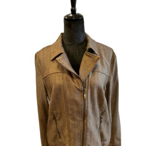 Valerie Stevens vintage brown herringbone front zip Moto jacket women's L EUC
